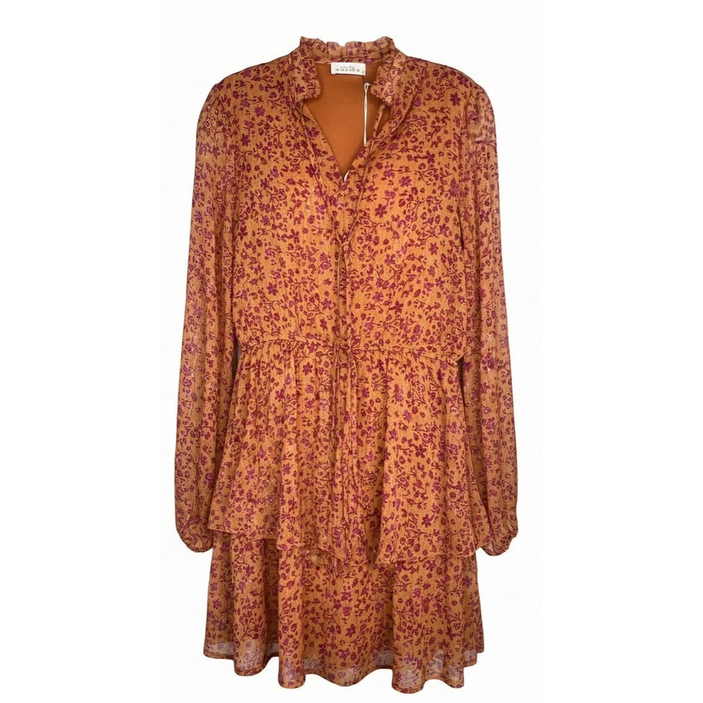 Emily Wonder Micro Floral Peasant Cottagecore dress Rust magenta Lined Sz S